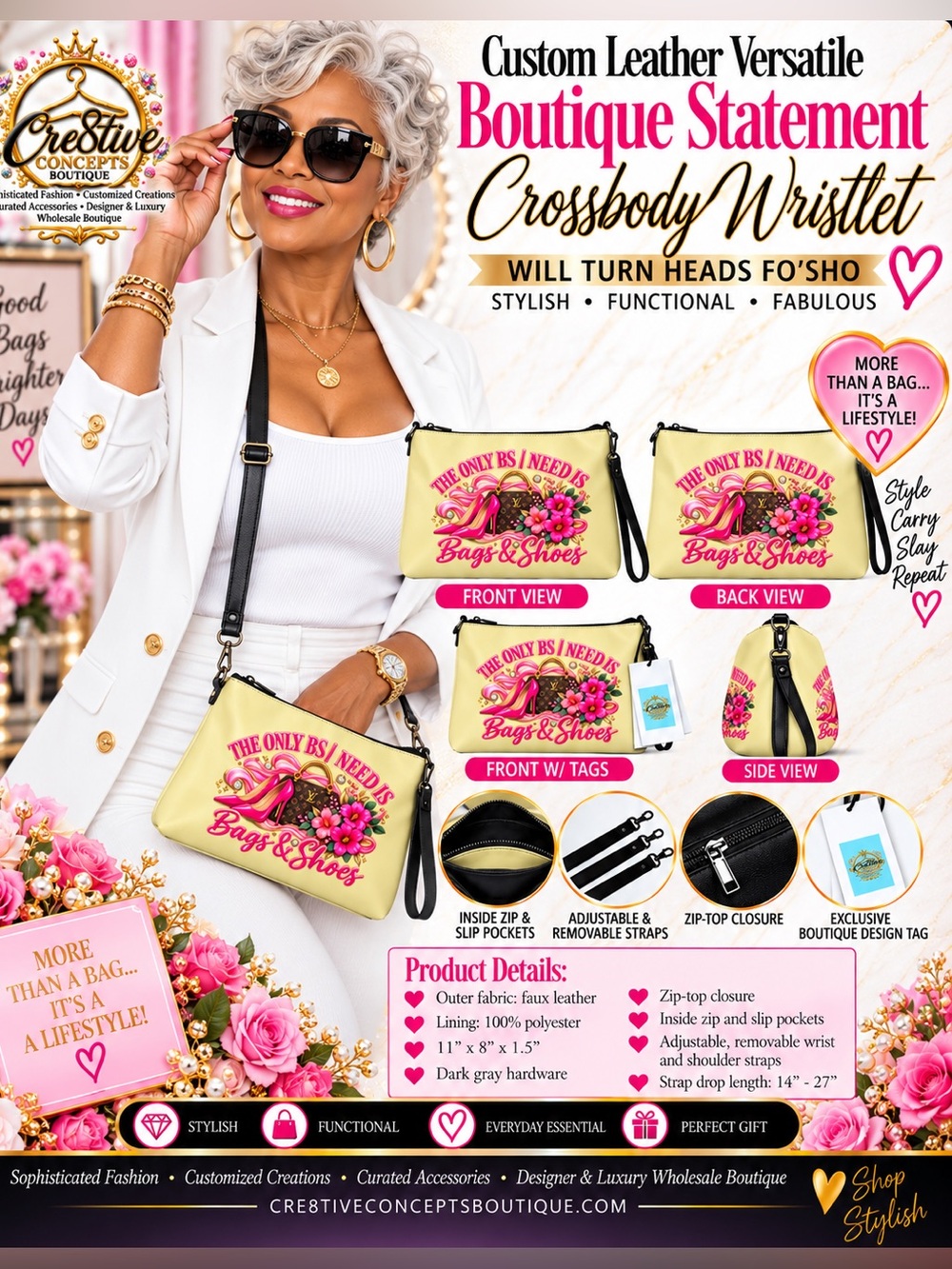 Cre8tive Concepts Boutique® Custom Graphic Leather Crossbody & Wristlet Bag